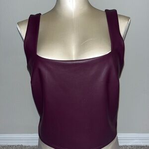 Sleeveless faux leather crop Top - Express Body Contour burgundy / deep plum